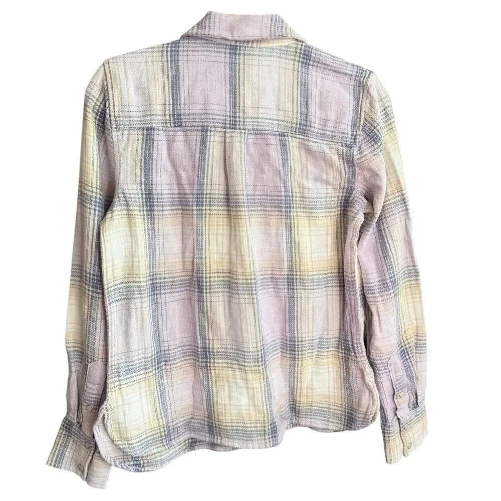 Madewell Flannel Snap-Front Shirt in Plaid
Size 2 NWT Orchid Purple Yellow White - Picture 2 of 10